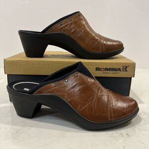 Romika Mokassetta Brown Leather Mules Clogs Comfort Womens Size EU 41 US 10-10.5